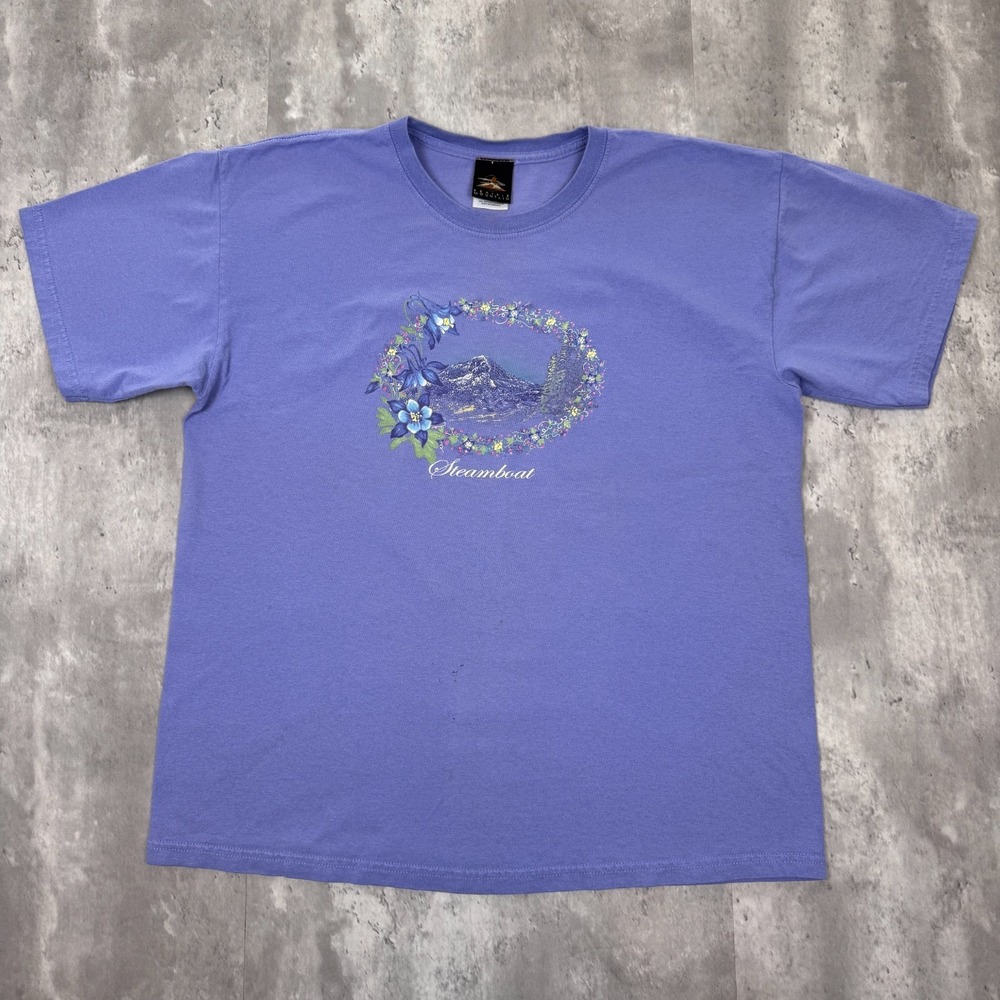 Prairie Mountain Shirt Large Purple Steamboat Floral Nature Graphic Tee